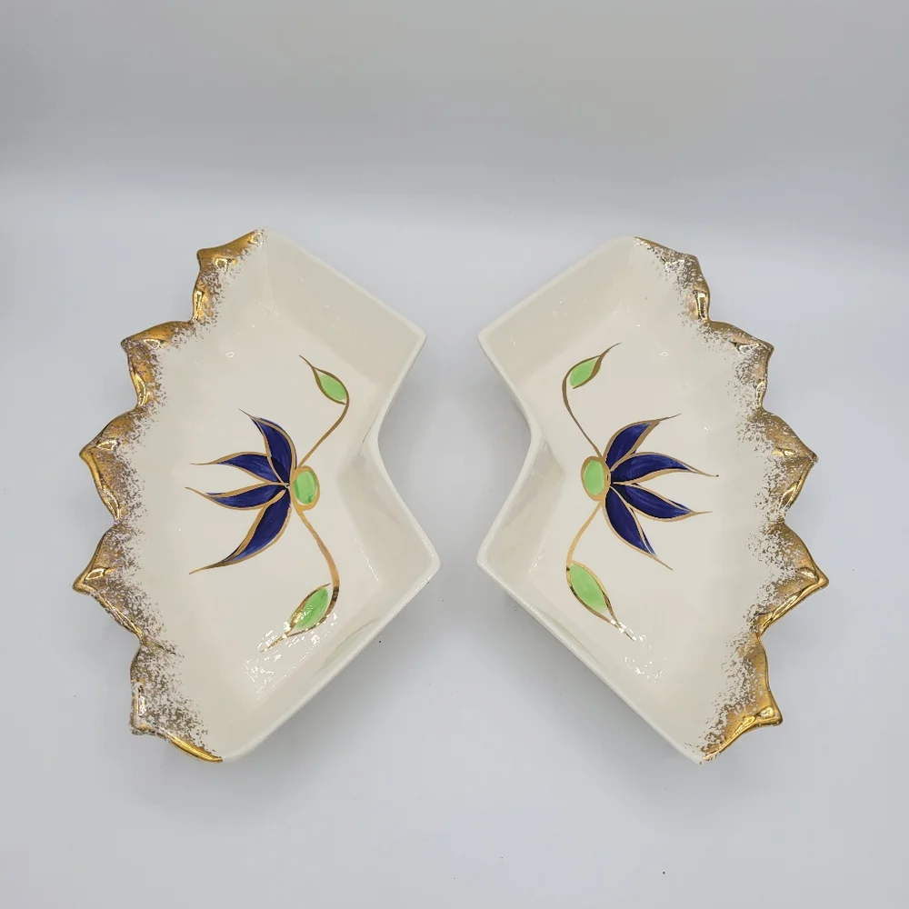 California Pottery Two Lazy Susan Dishes Lotus Flower Vintage Retro home decor‎